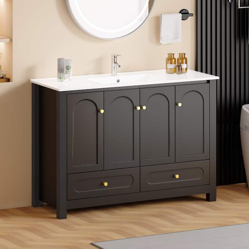 48" Bathroom Vanity with Ceramic Sink Combo, Abundant Storage Cabinet