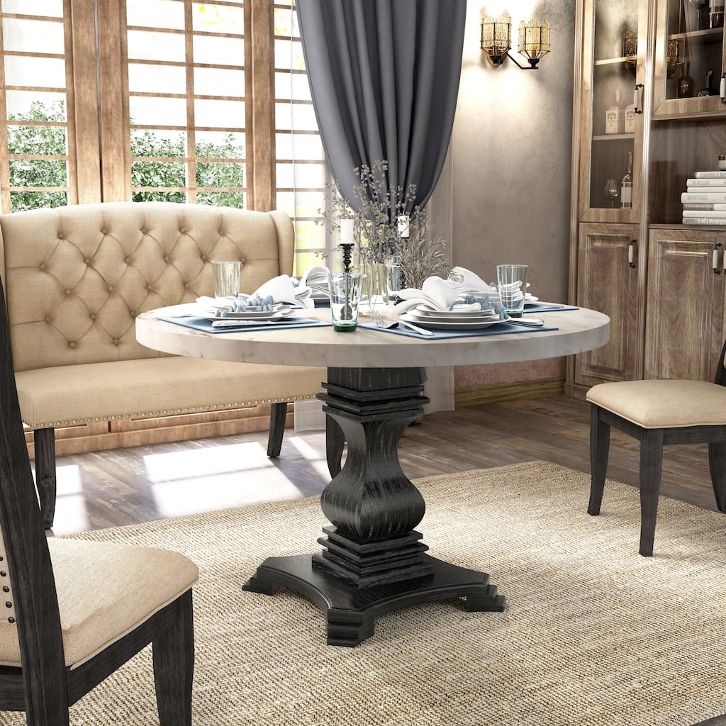 Furniture of America Brec Rustic 48-inch White Genuine Marble Top Dining Table with Pedestal Base