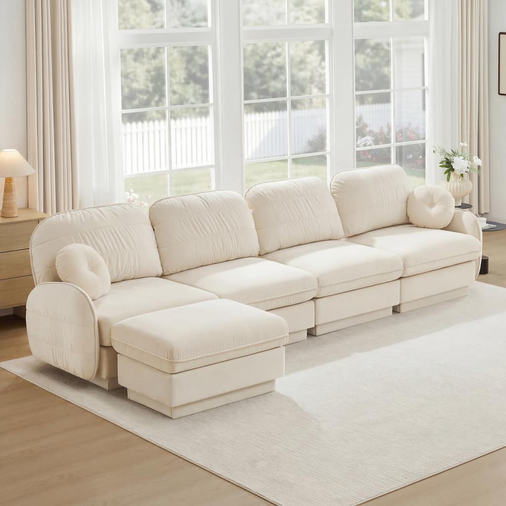 GDFStudio Magnus Vane 137" Oversize Chenille L-Shaped Sofa with Movable Ottoman, Deep Seat