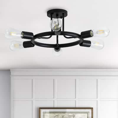 Modern 6-Light Unique Sputnik Semi Flush Mount Ceiling Lamp