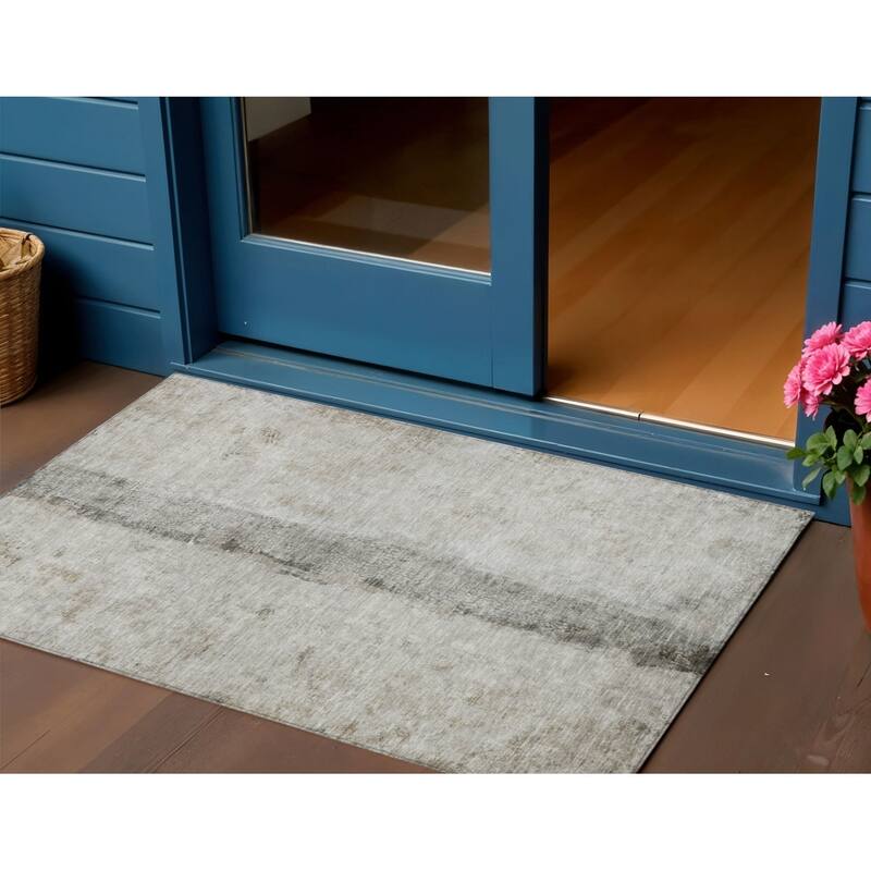 Fave Contemporary Abstract Low Maintenance Blended Style Outdoor Rug - 3' x 5' - Taupe/Beige/Grey