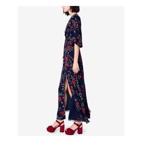 navy floral cut in neck wrap dress