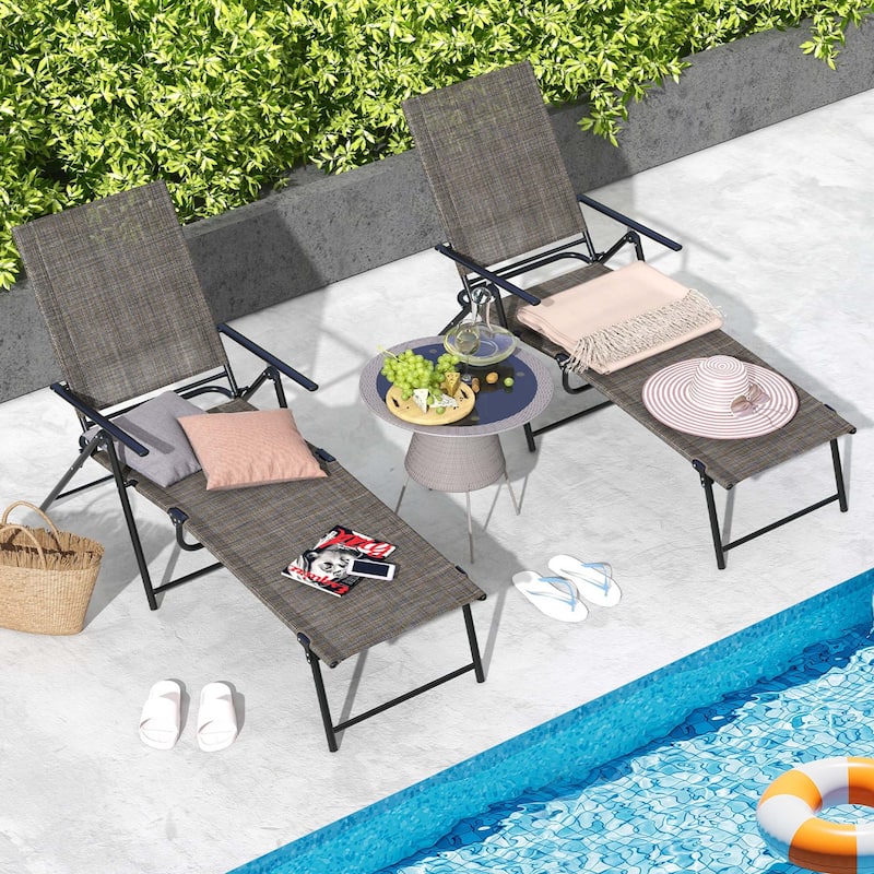 Costway Patio Folding Chaise Lounge Chairs with 6-Level Backrest - 61"-74.5" x 25" x 25.5"-40" (L x W x H)