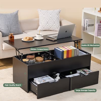 Lift-Top Coffee Table with 2 Drawers, Adjustable Height 3-Tier Sofa Table, Center Table with Hidden Compartment