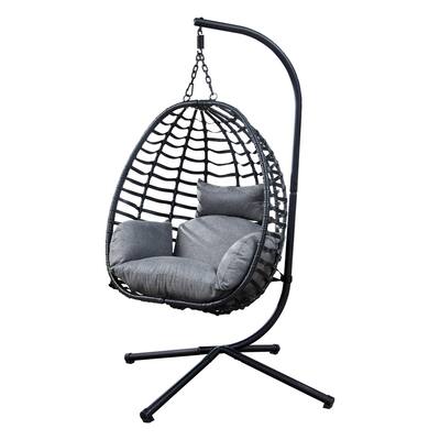 Outdoor Rattan Hanging Oval Egg Chair Swing Hammock Chair with Stand