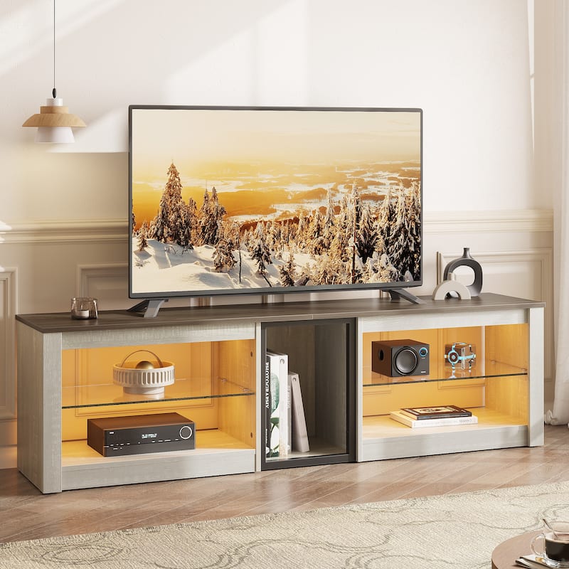 63" TV Stand Gaming Entertainment Center for TVs up to 70" with LED Lights Cabinet and Shelves