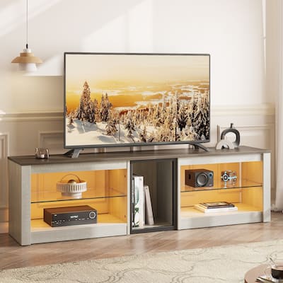 63" TV Stand Gaming Entertainment Center for TVs up to 70" with LED Lights Cabinet and Shelves