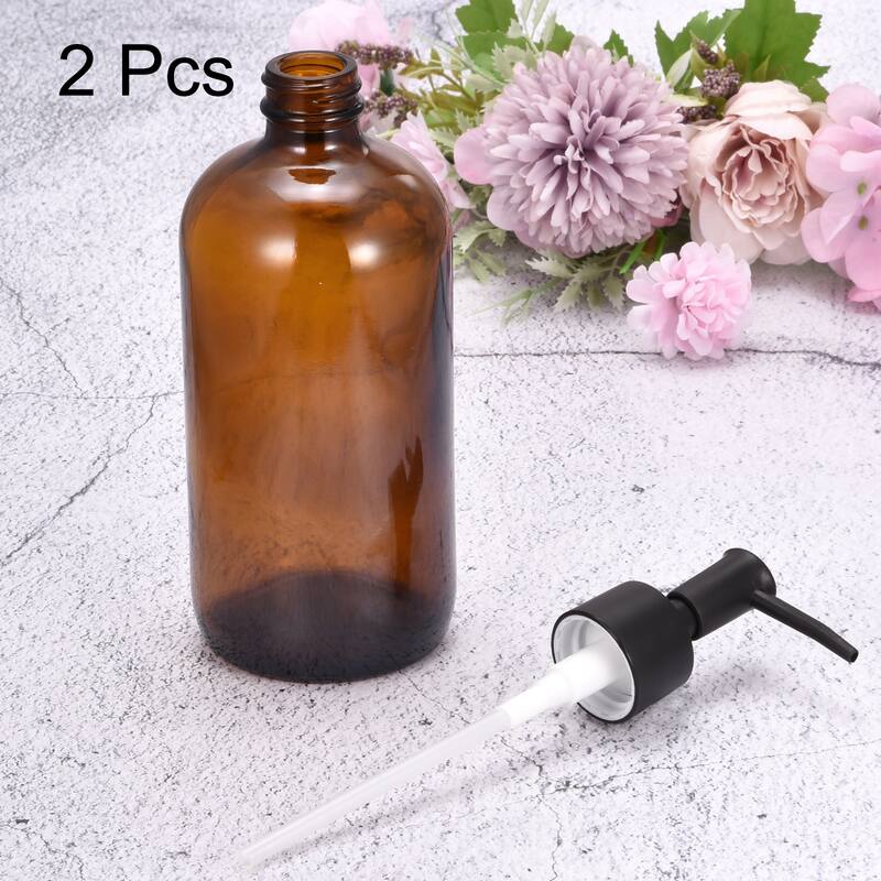 Soap Dispensers Set- 17Oz Glass Dish Hand Soap Dispenser with Pump for Kitchen Bathroom, 2Pcs Brown