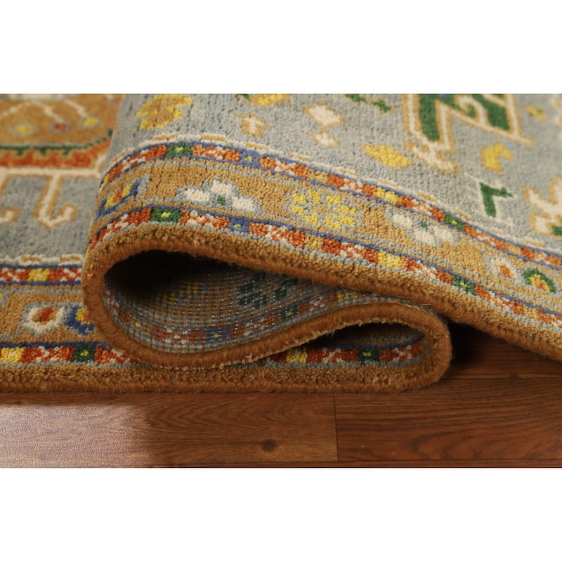Hand Knotted Oriental 100% Wool Carpet Transitional Geometric Greys & Charcoal Khotan Area Rug - 4' 11'' X 3' 0''