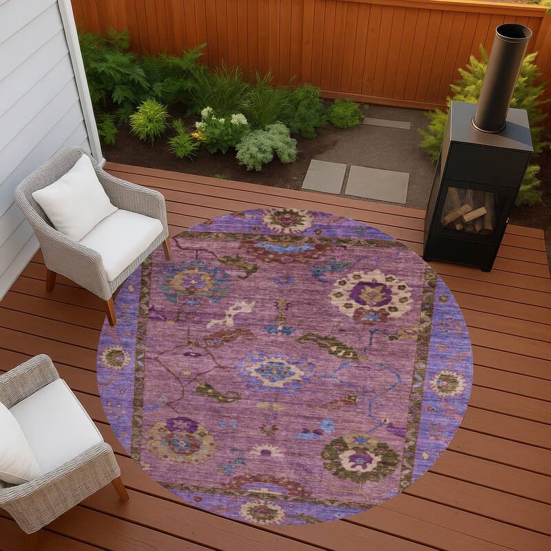 Machine Washable Indoor/ Outdoor Traditional Boho Chantille Rug - Pink - 8' x 8'