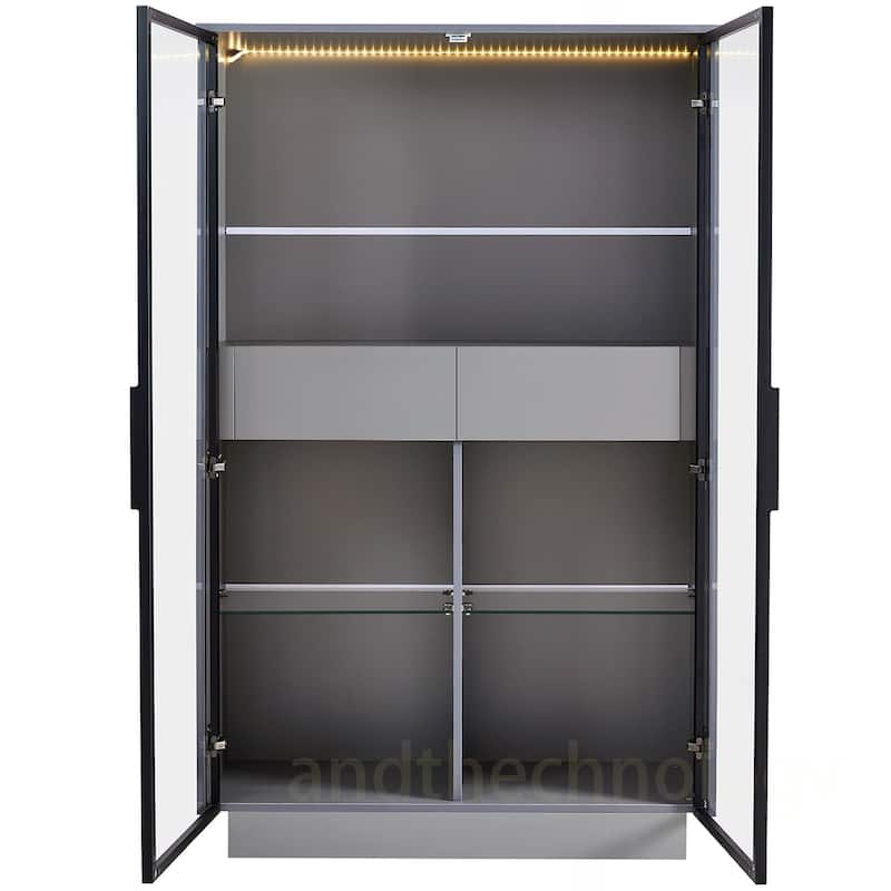 Tempered Glass Door Cabinet With LED Lighting