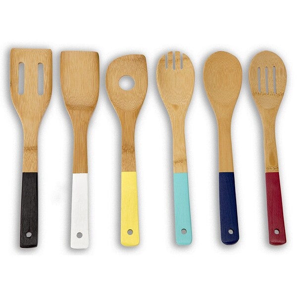 Home Basics Bamboo Wooden Cooking Utensils, Set of 6, Muli-Colored Handles. Opens flyout.