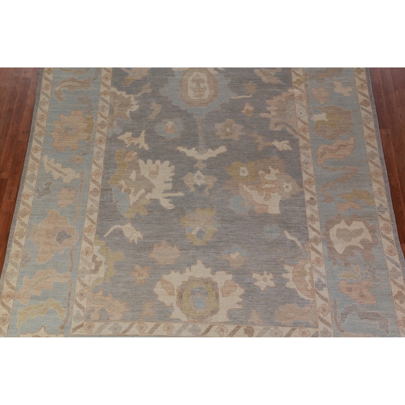 Hand Knotted Oriental 100% Wool Carpet Transitional All-Over Greys & Charcoal Oushak Area Rug - 11' 8'' X 8' 6''