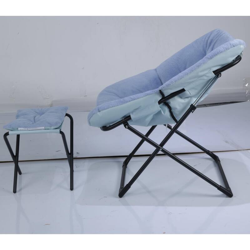 Comfy Folded Chair,Saucer Chair, Lounge Chair - XL Foldable Faux Fur Floor Seat, Non-Slip Base for Stability - Blue