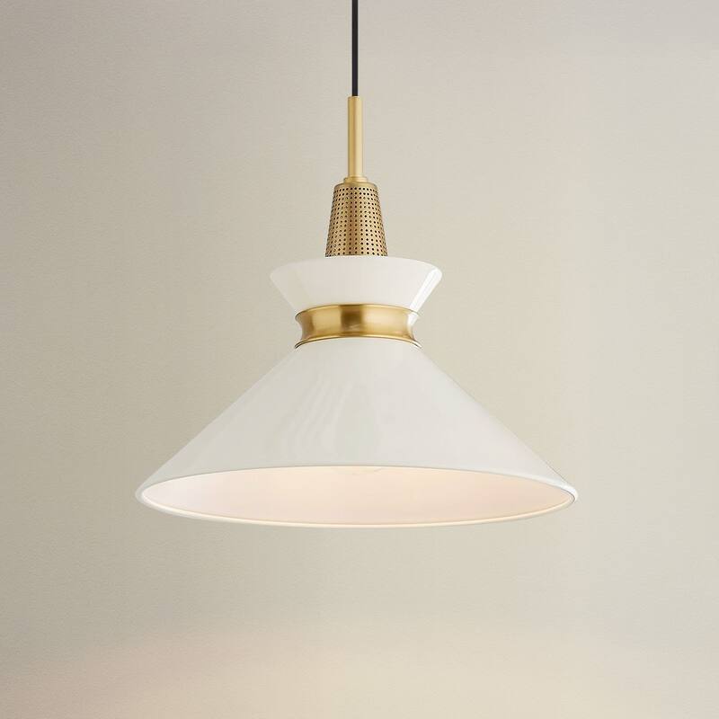 Orbit Bowl Modern Pendant Light - Metal Gold, Ivory White Cone Light Fixture For Modern, Scandinavian, Minimalist Room Decor