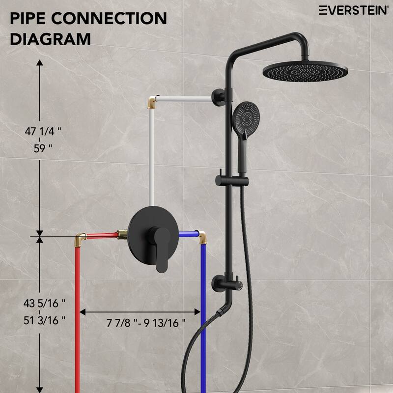 Wall Mount Pressure-Balanced Shower System 10"Rainfall Shower Head with Slider Bar Handheld