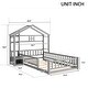 preview thumbnail 9 of 7, Gray Twin Size Pine Wood House-Style Headboard Floor Bed with Fence Guardrails without cushion