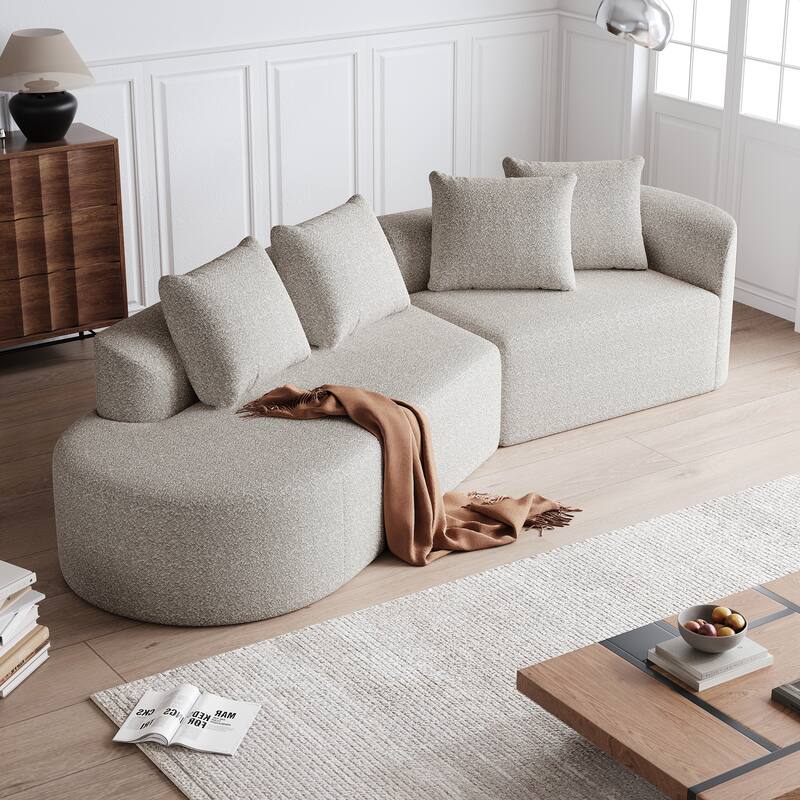 Modular Curved Sectional Sofa, Oversized Chenille Cloud Couch, Compressed Upholstered Sofa with 4 Throw Pillows