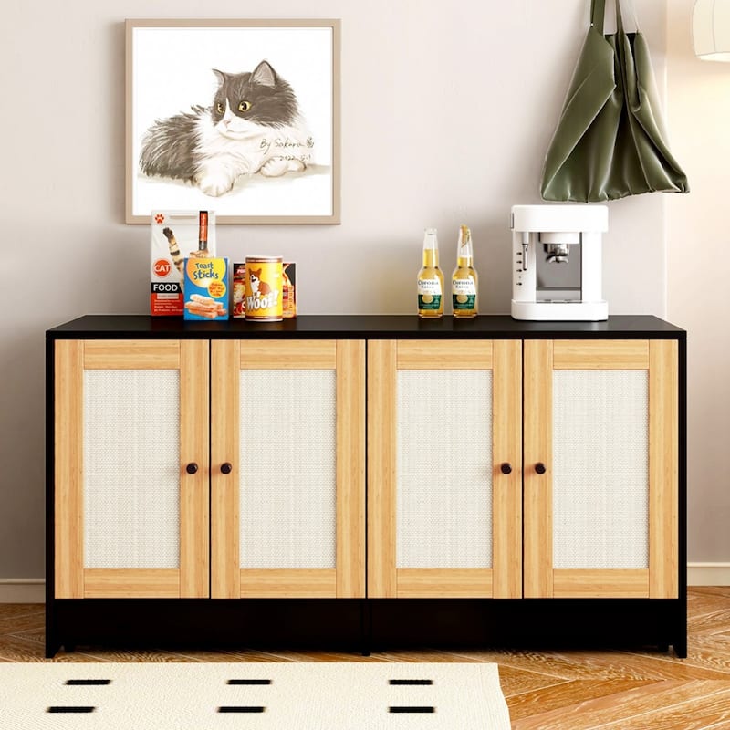 Hidden Cat Litter Box for 2 Cats with Rattan Doors, Large Easy Access - 47.2''