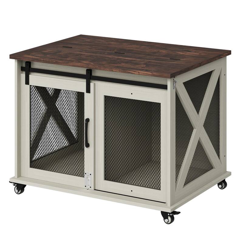 Furniture Dog Crate Table with Flip Top, Sliding Door, Divider