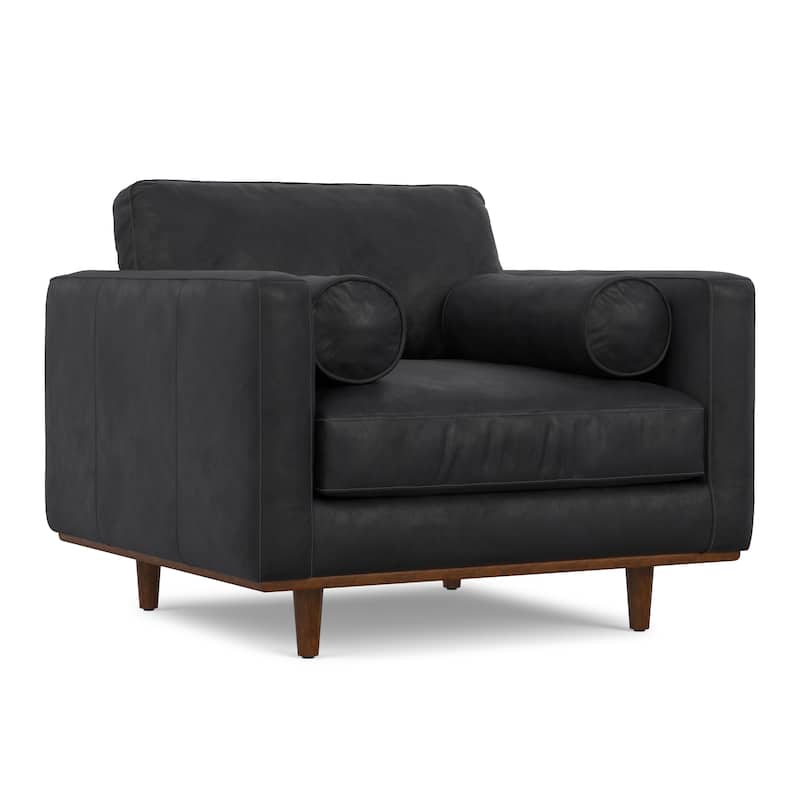 WYNDENHALL Brixley 43 inch Wide Mid-Century Modern Accent Chair in Top Grain Genuine Leather - 42.9" W x 38.25" D x 34" H