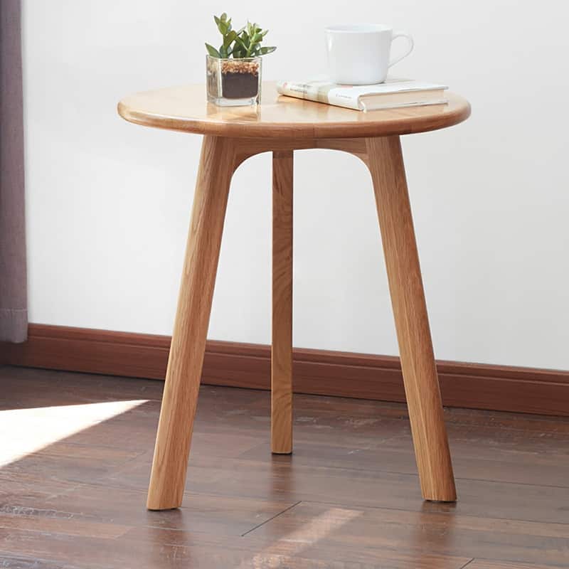 Solid Oak Round End Table, Elegant&Durable Nightstand for Living Room, Bedroom&Balcony