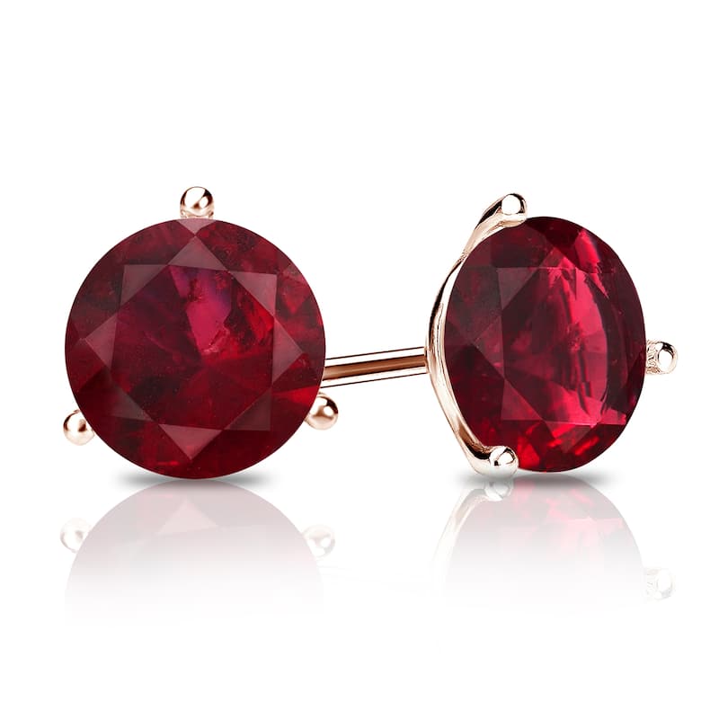 Auriya 14k Gold 1 1/4ctw Solitaire Ruby Gemstone Stud Earrings Martini-set - Rose