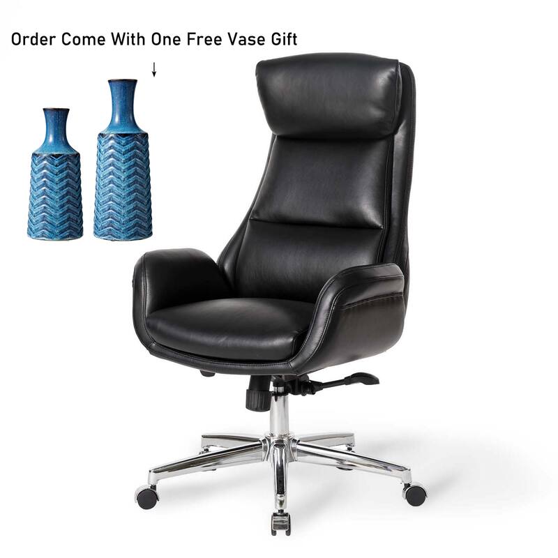 Glitzhome Modern High-Back Leatherette Adjustable 360-Degree Swivel Executive Office Chair-Come with a Free Vase - 1-Piece Black