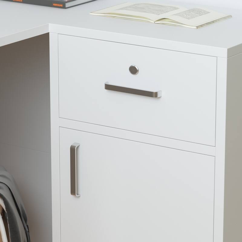 Timechee 55.9"W 48.4"H L-Shape Wood Reception Desk Drawer With Lock