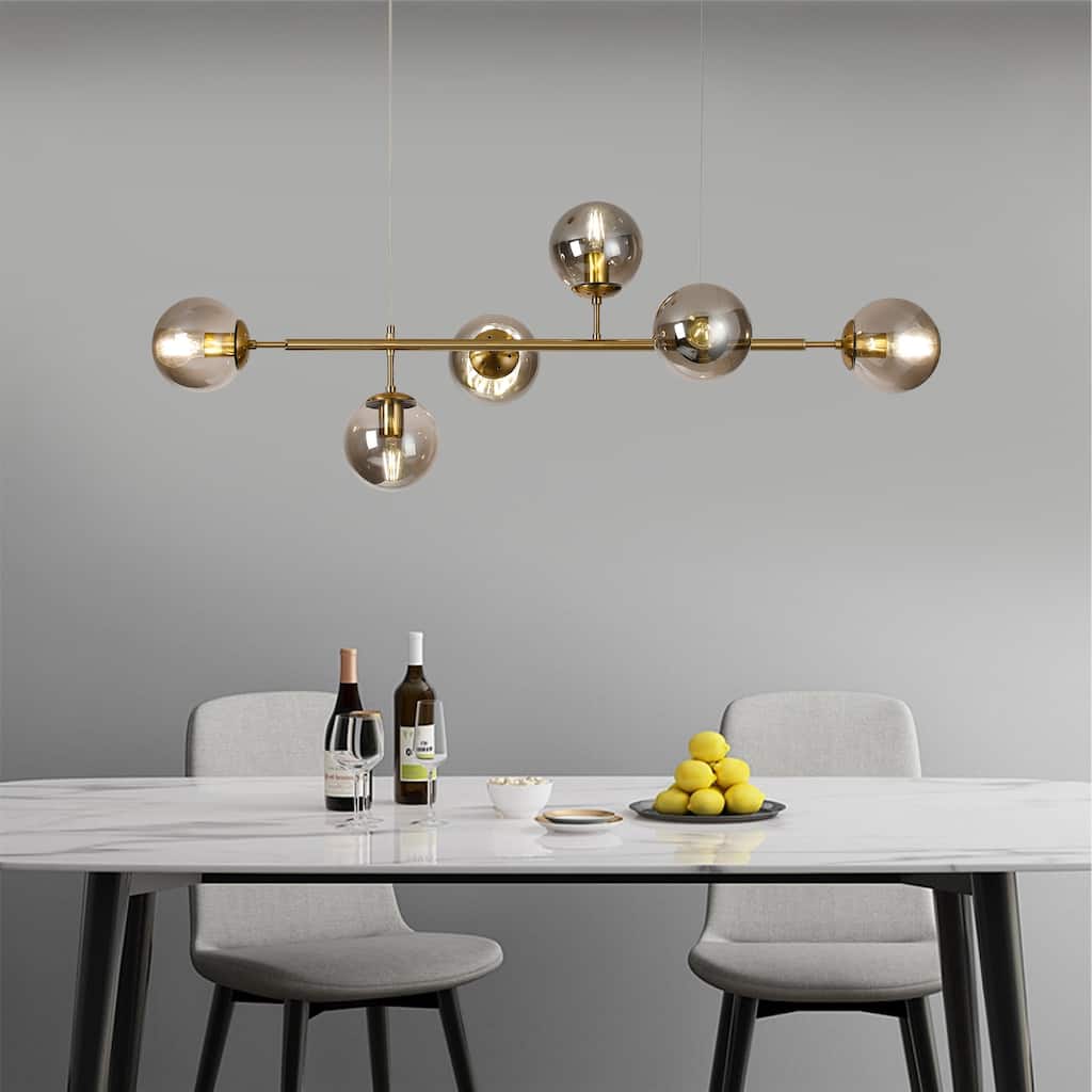 6-Light Minimalist Satellite Chandelier with Spherical Glass Bubbles and Metal Branches