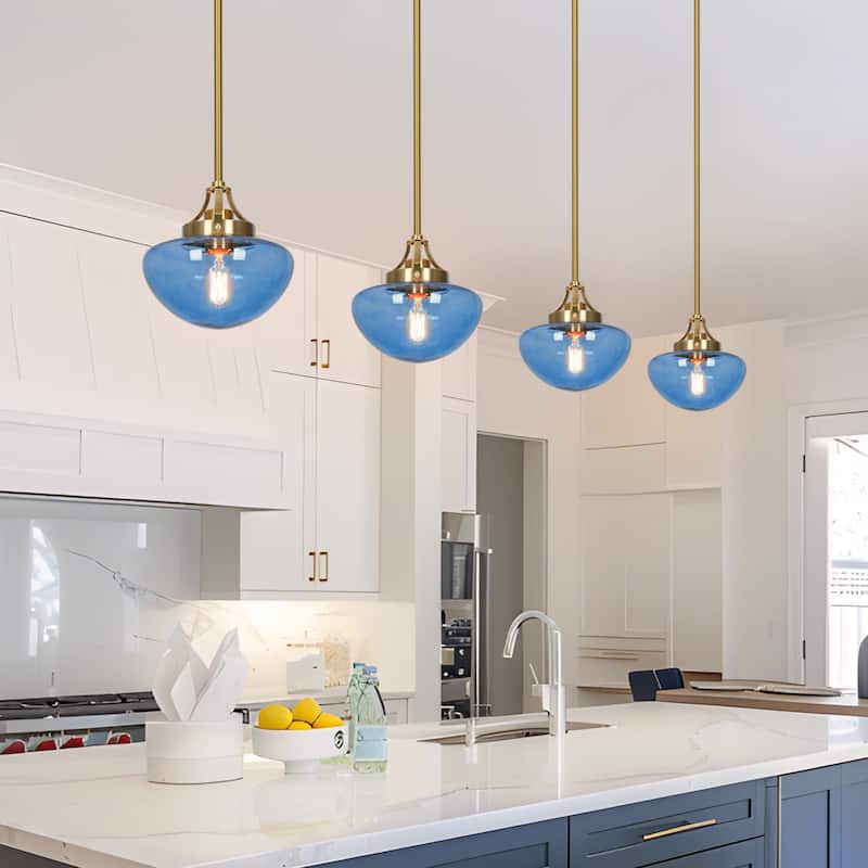 Modern 1-Light Gold Glass Pendant Light Kitchen Island Lights for Dining Room - Blue