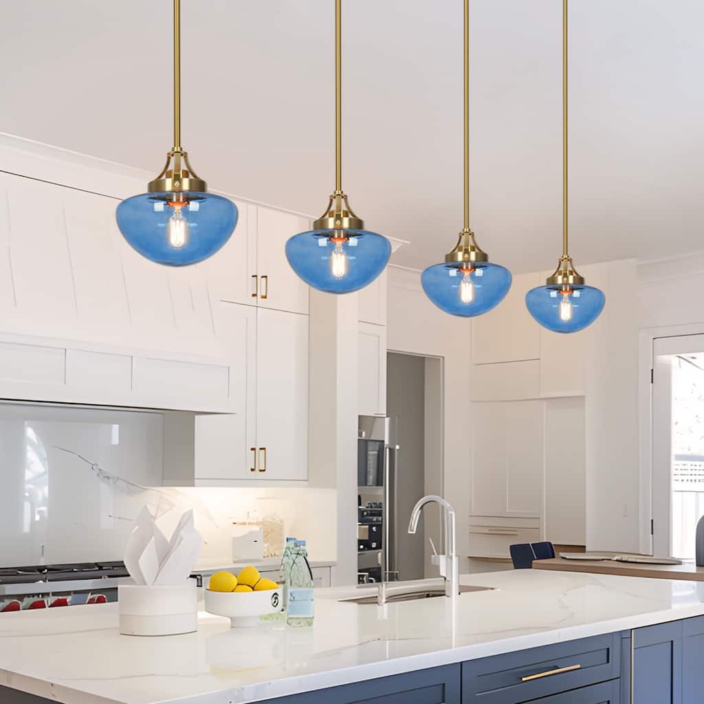 Modern 1-Light Gold Glass Pendant Light Kitchen Island Lights for Dining Room