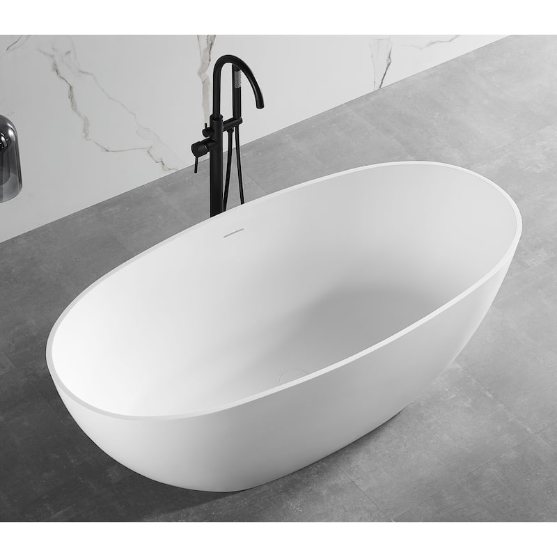ALFI brand 59" White Oval Solid Surface Resin Soaking Bathtub