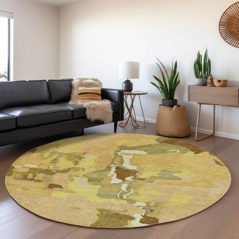 Premium Washable Super Soft Modern Abstract Mayfield Rug - Gold - 8' x 8'