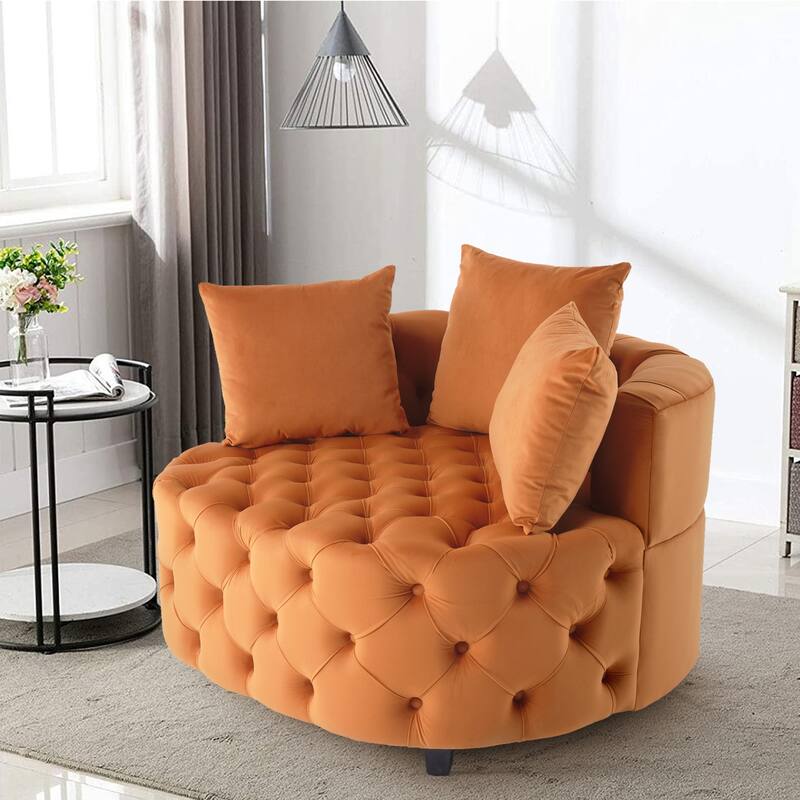 Velvet Modern Leisure Big Classical Barrel Chair with 2 Pillows