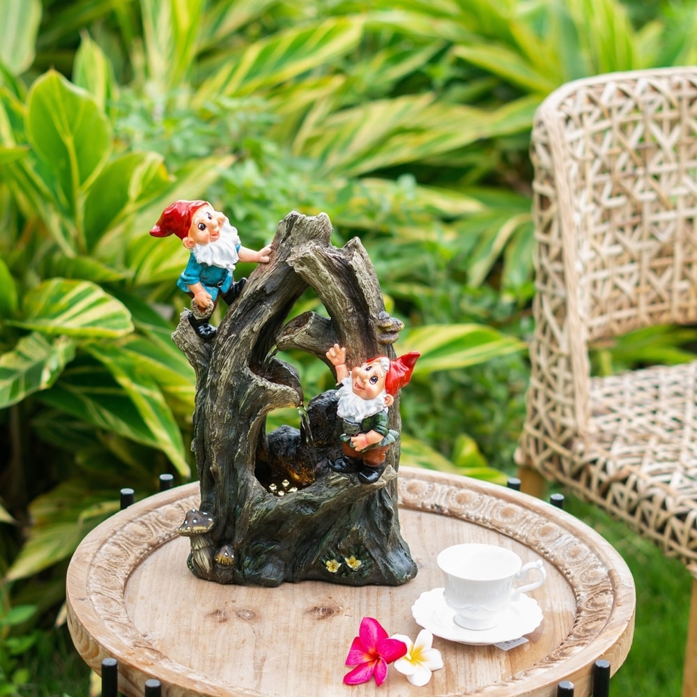 8.3x4.7x13.8" Decorative Woodland Gnome Water Fountain with LED Light
