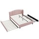 preview thumbnail 12 of 12, Upholstered Platform Bed w/ Wingback Headboard, 1 Twin Trundle & 2 Drawers, Linen Fabric, Queen Size, Beige