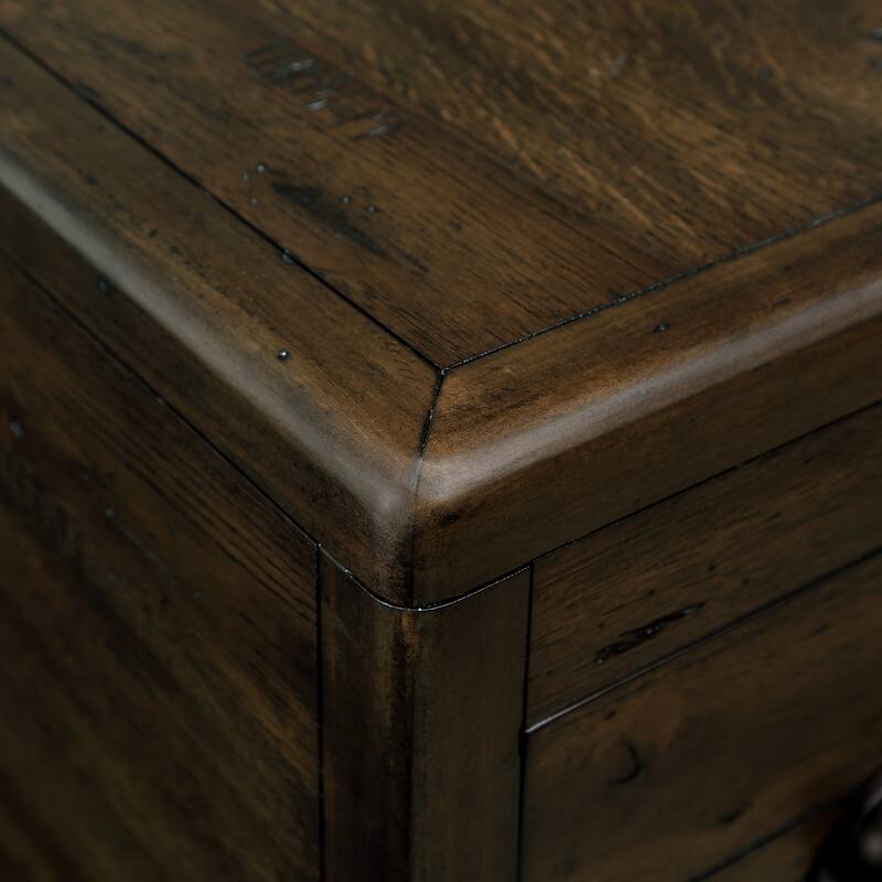 Solid Wood End Table, Rectangle 23.6 inch Narrow Side Table with Drawer, Vintage Bedside