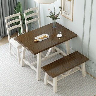 Farmhouse 4 Piece Wood Dining Table Set Rectangular 4 Person