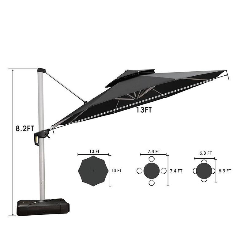 PURPLE LEAF 13ft Round Offset Hanging Patio Umbrella with Base