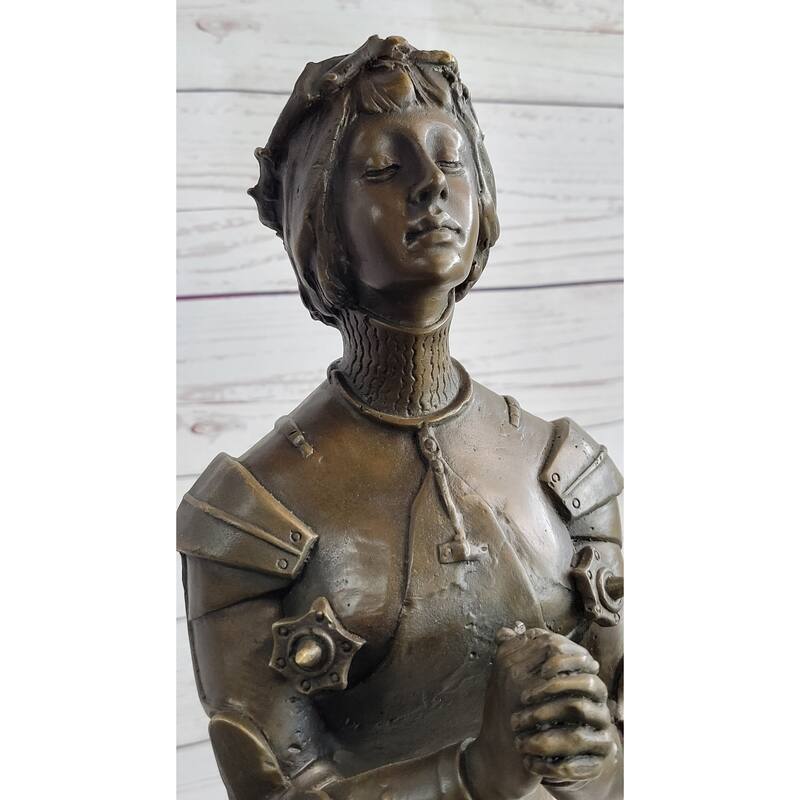 Saint Joan Of Arc Maid Of Orleans French Praying Bronze Sculpture Statue On Marble Base