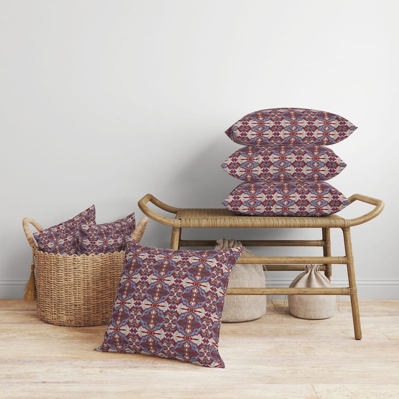Floral Elegance Faux Suede Reversible Throw Pillow Red and Blue
