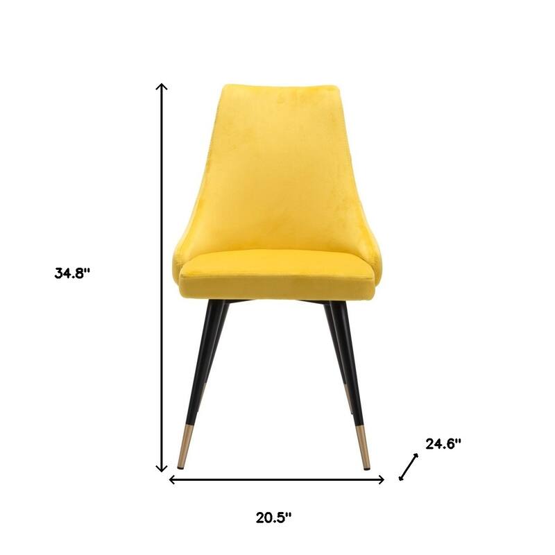 HomeRoots Set of Two Tufted Yellow And Black Upholstered Velvet Windsor Back Dining Side Chairs