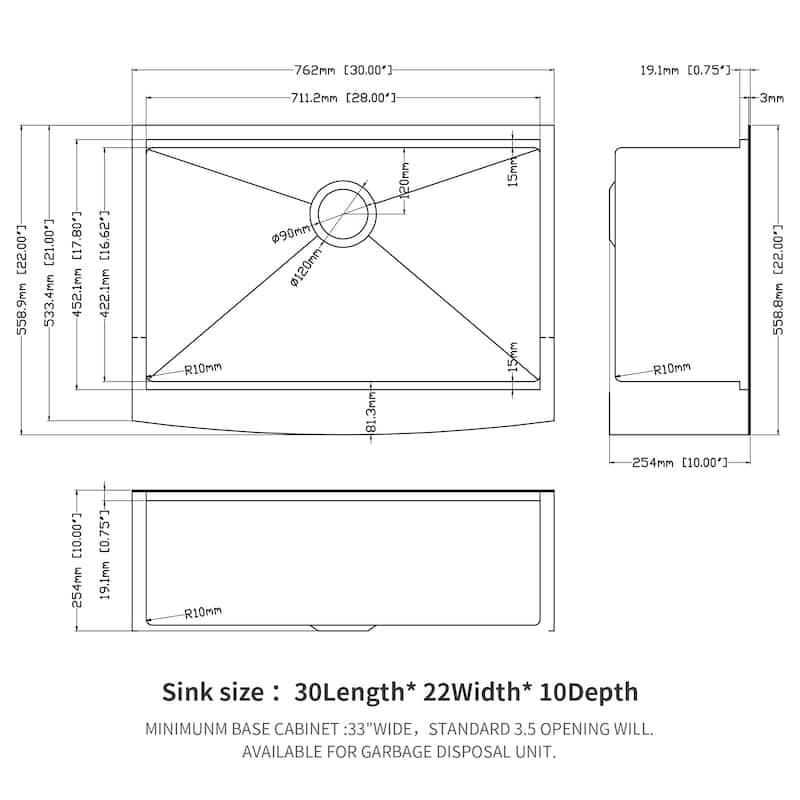 30" Farmhouse 16 Gauge Single Bowl Stainless Steel Kitchen Sink in Gunmetal Black - 30'' x 22'' x 10''