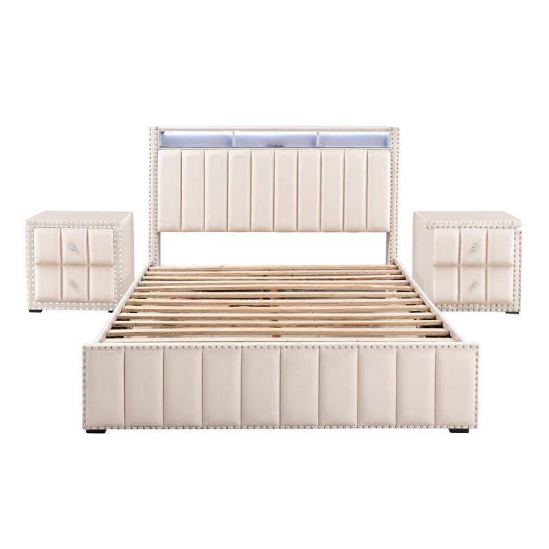 247 Shop At Home Fynor Modern 3-Piece Velvet Queen Storage Platform Bedroom Set