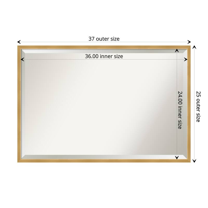 Beveled Wood Wall Mirror - Svelte Polished Gold Frame - Outer Size: 37 x 25 in