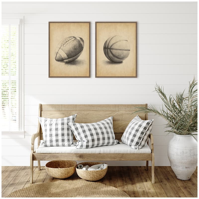 Kate and Laurel Vintage Football & Basketball 2 Piece Framed Canvas Wall Art Set by The Creative Bunch Studio