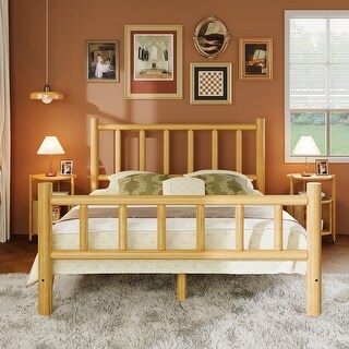 Farmhouse Log Bed Frame - Queen Size Rustic Pine Wood Construction