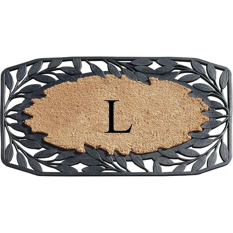 A1HC Rubber and Coir Stylish Leaf Border Large Outdoor Durable Monogrammed Doormat, Black - 23" X 38" - L