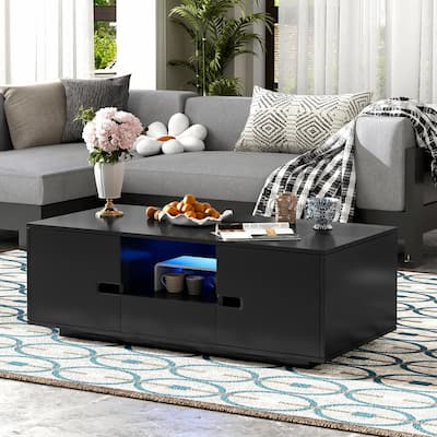 Modern High Glossy Rectangle Coffee Table with 16 Color LED Lights
